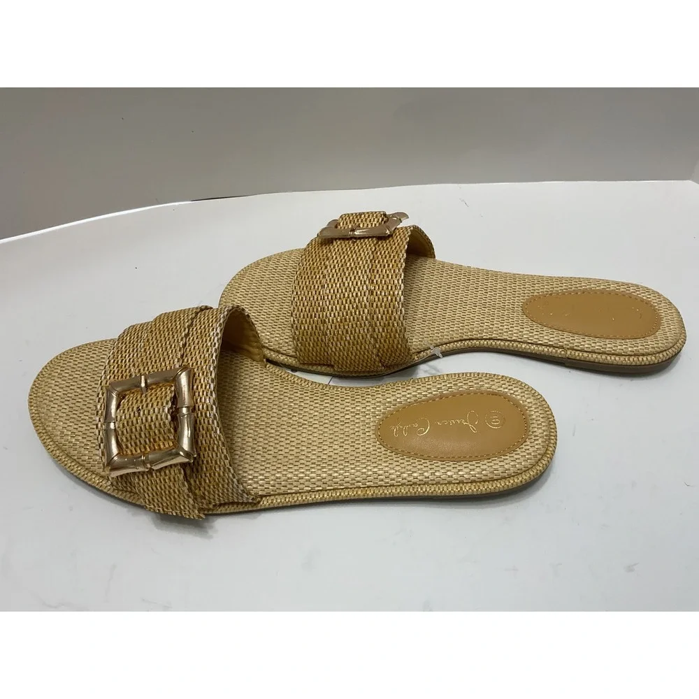Jessica Carlyle Avero Tan Woven Raffia Buckle Slide Sandals Womens 10 New Sh4